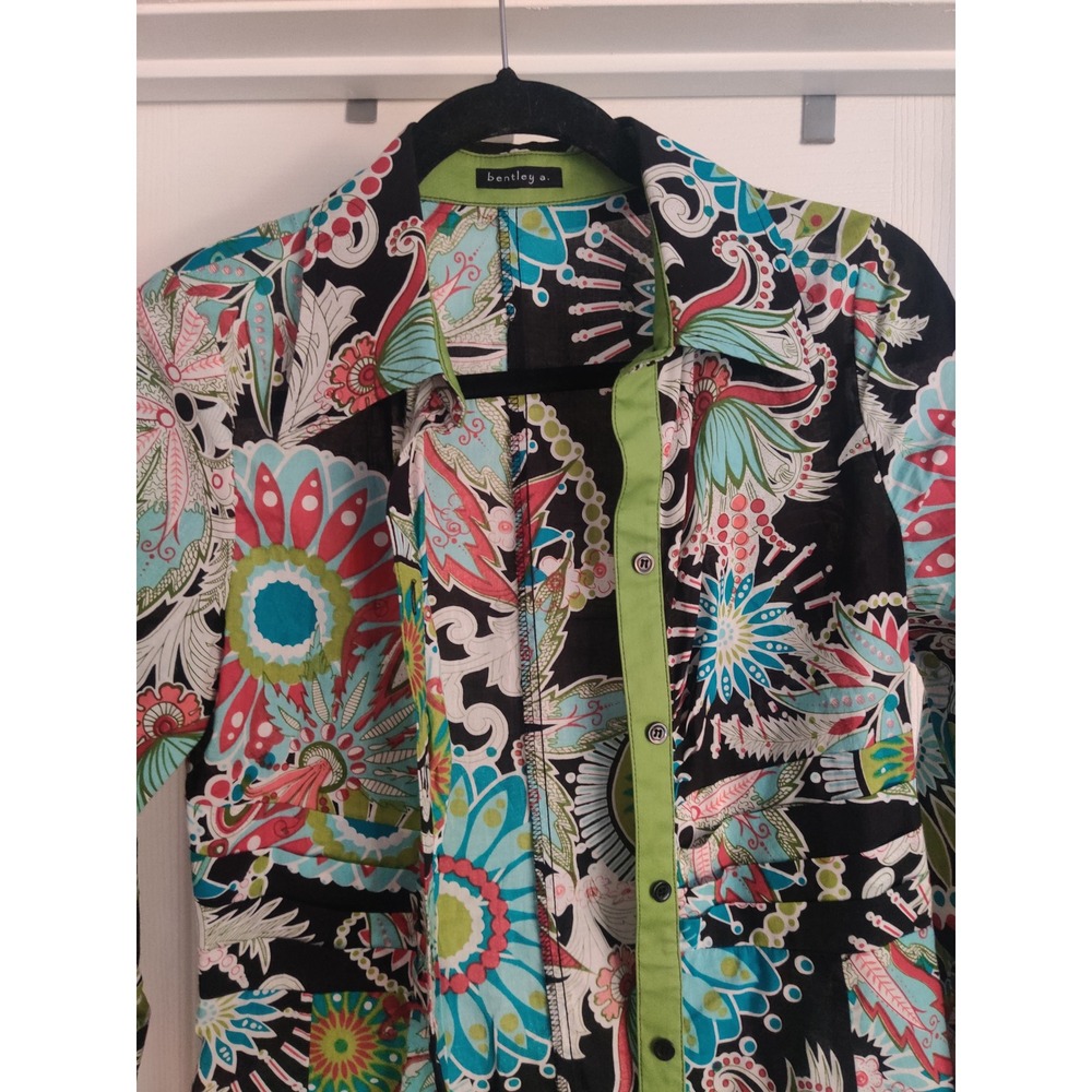 Retro Bentley A. Floral Paisley Shirt Dress Vibrant Psychedelic Lime Green Trim - Picture 2 of 6